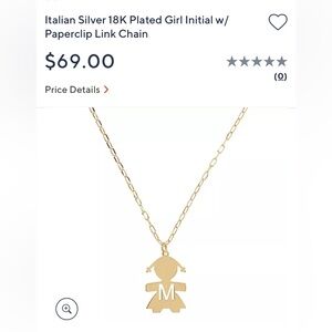 NWT Girl Initial “M” Necklace in 18k Yellow Gold Plate